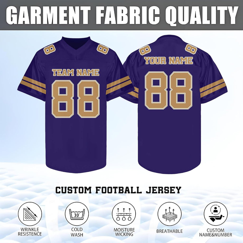 Custom Purple and Yellow Football Jersey - Personalized Team and Practice Shirt