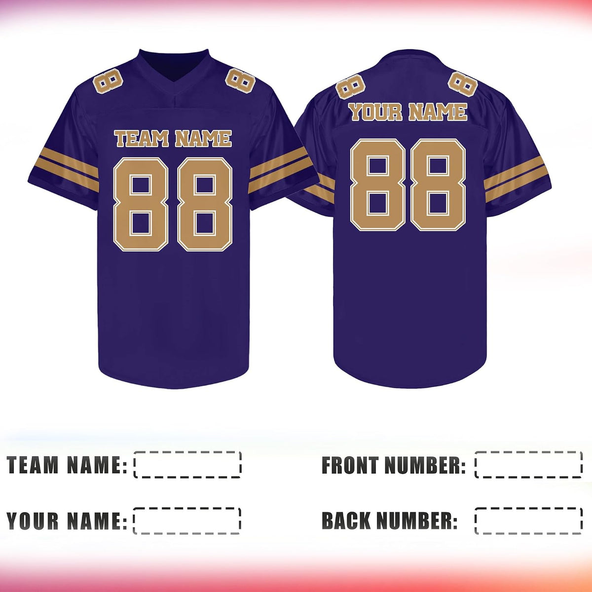 Custom Purple and Yellow Football Jersey - Personalized Team and Practice Shirt