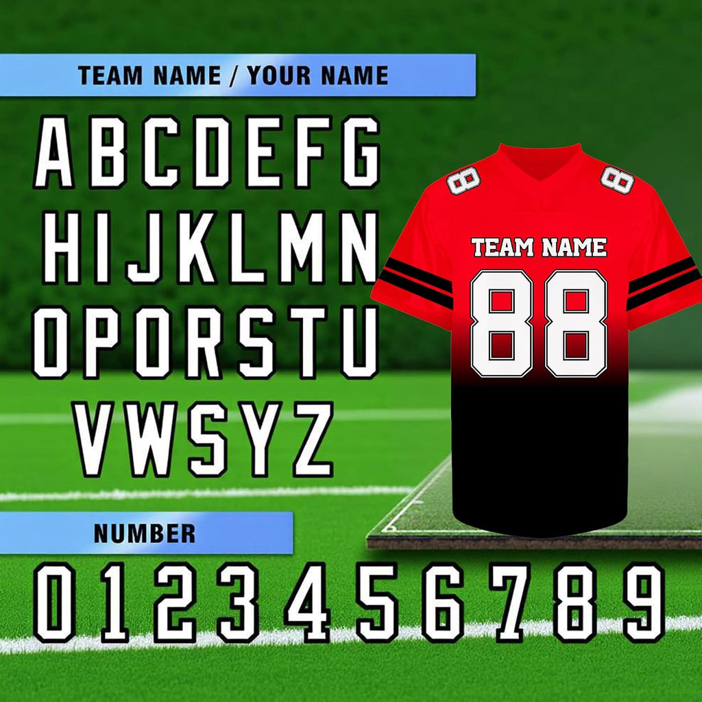 Custom Red and Black Gradient Football Jersey Personalized Name and Number Team Uniform