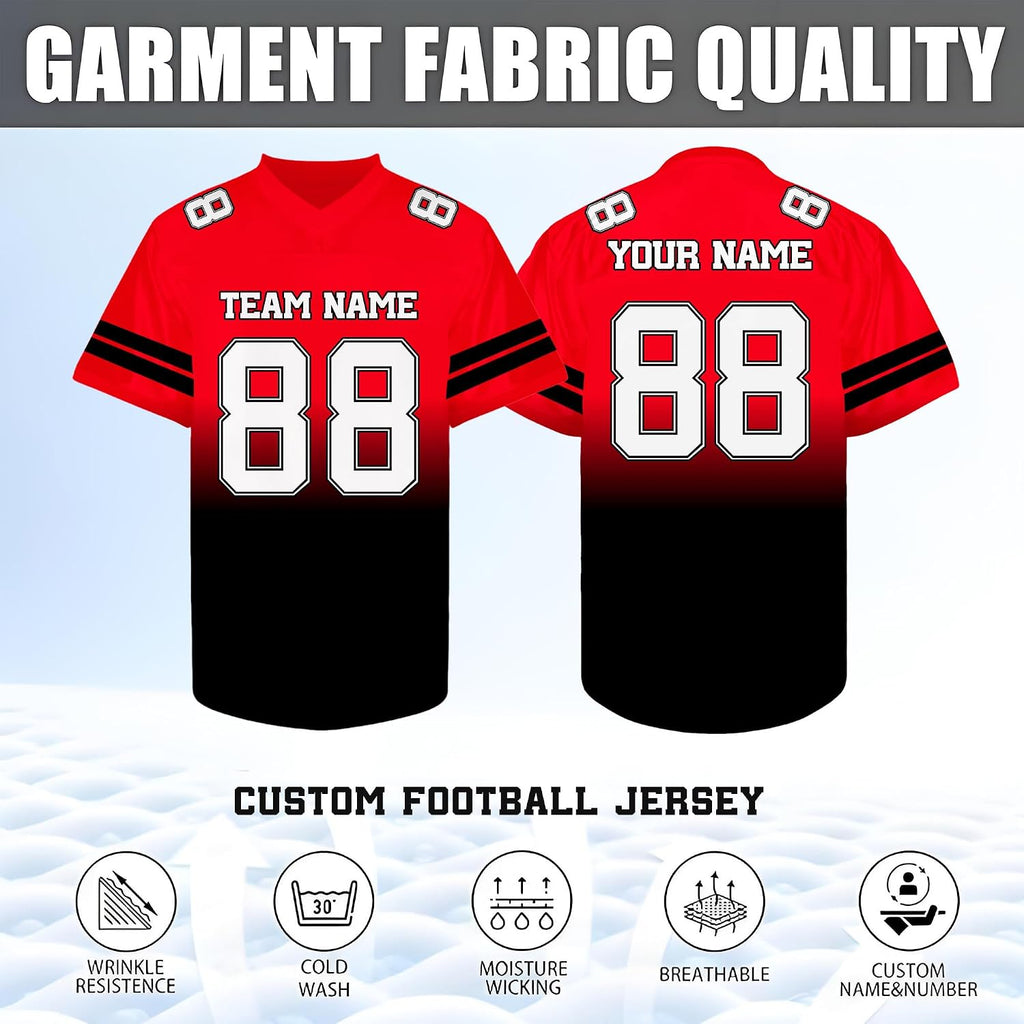 Custom Red and Black Gradient Football Jersey Personalized Name and Number Team Uniform
