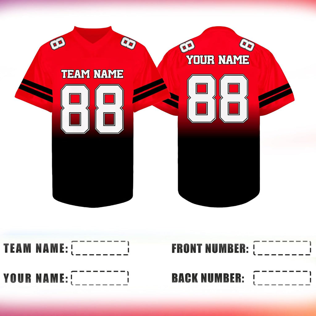 Custom Red and Black Gradient Football Jersey Personalized Name and Number Team Uniform
