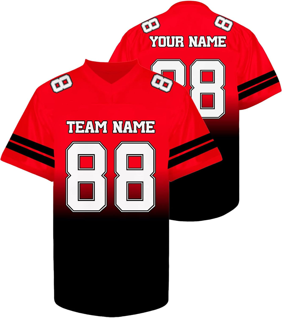 Custom Red and Black Gradient Football Jersey Personalized Name and Number Team Uniform