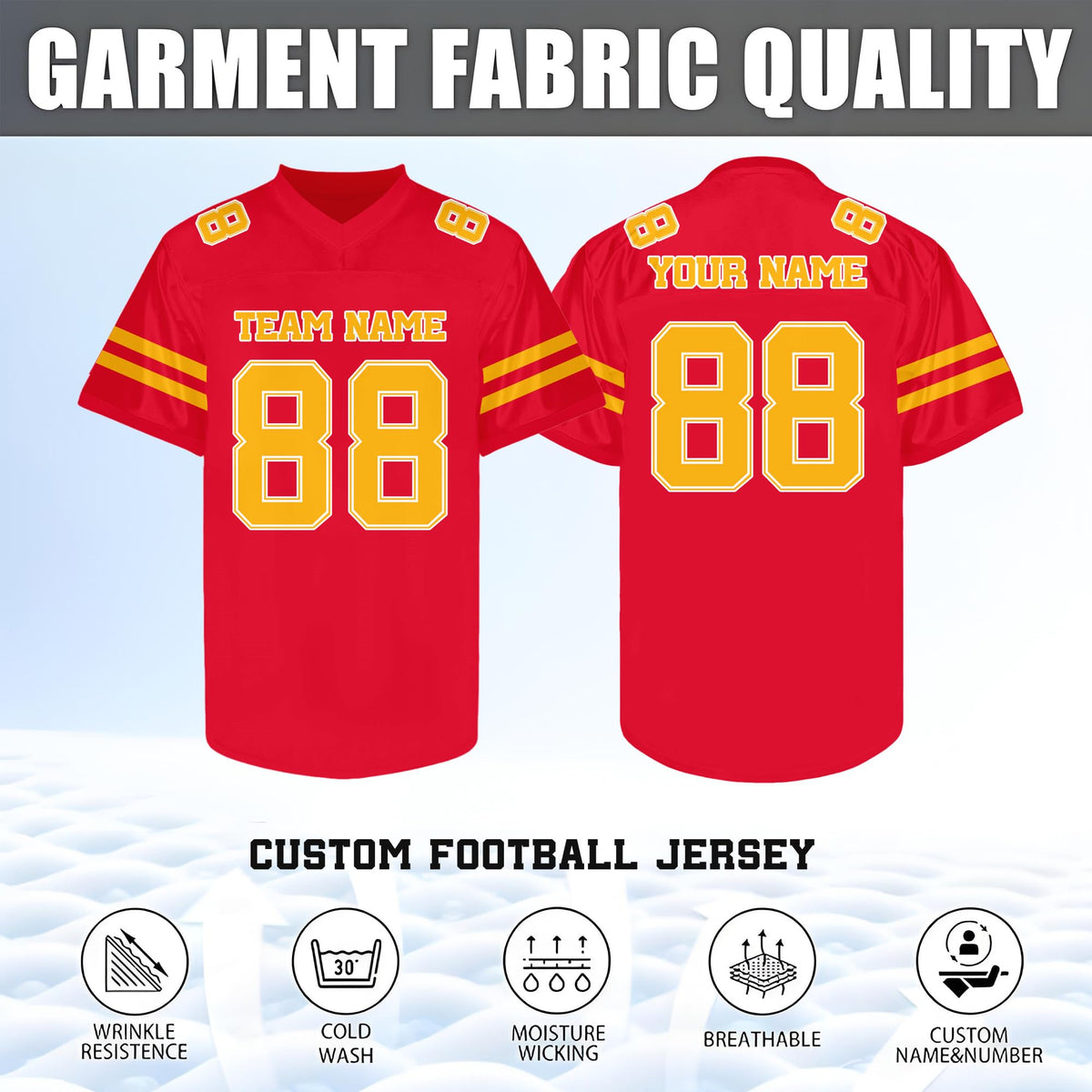 Custom Red and Yellow Football Jersey - Personalized Team and Practice Shirt