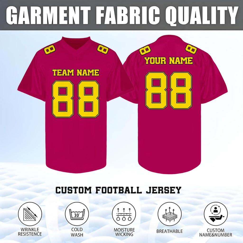 Custom Rose and Yellow Football Jersey - Personalized Team and Practice Shirt