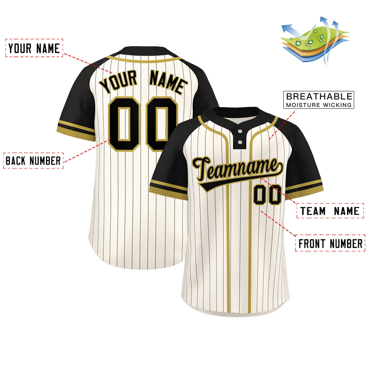 Custom Authentic Two-Button Softball Jersey - Cream & Old Gold